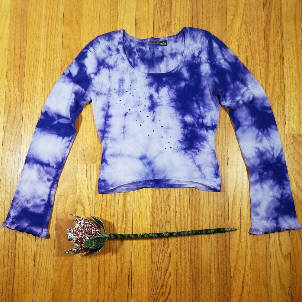 Guess purple tie dye long sleeve crop top